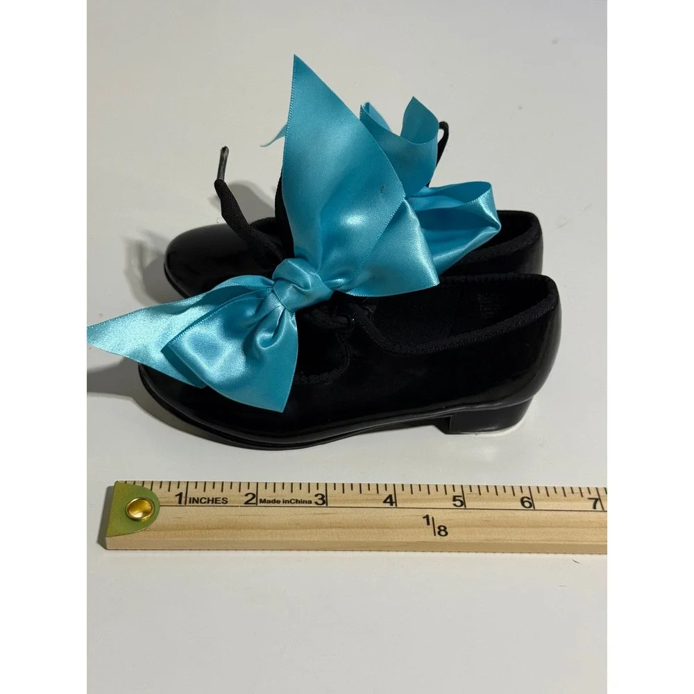 ABT American Ballet Theatre Kids Spotlights Tap Shoes Black Patent Blue Ribbon